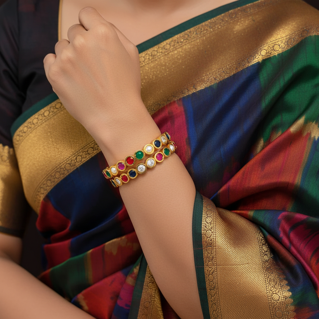 Panchaloham Coral and Navrathna Bangles - BG00658