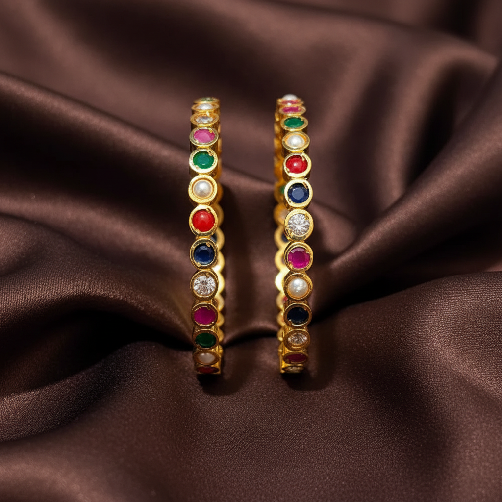 Panchaloham Coral and Navrathna Bangles - BG00658