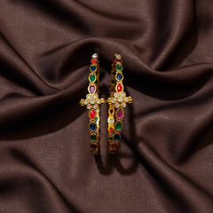 Navarathna Pair Bangle in Antique Polish - BG00664