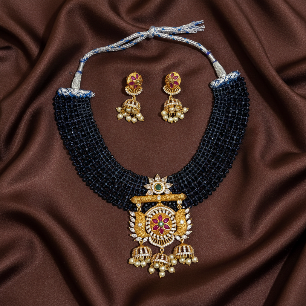 Crystal Beads Hand Made Neckalce With Nakshi Pendant - PB00599
