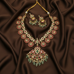 Jadau Bottu Necklace With Jhumkis - KN00613