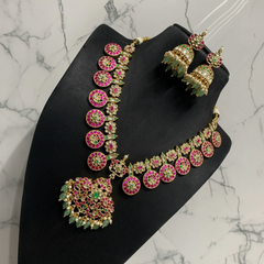Jadau Bottu Necklace With Jhumkis - KN00613