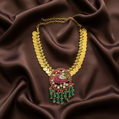 Gold Replica Jadau Kaasu Necklace - KN00599