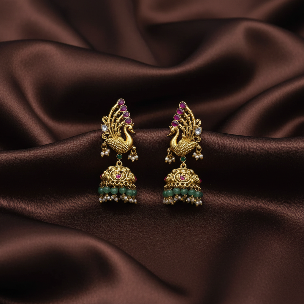 Nakshi Earcuff jhumkis with Peacock - NE00653