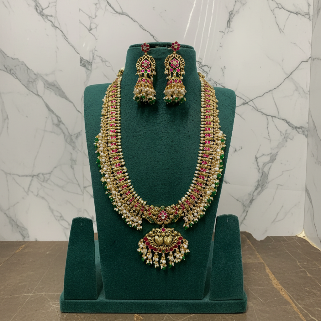 Jadau Long Guttipusalu Haram With Jhumki - KH00432