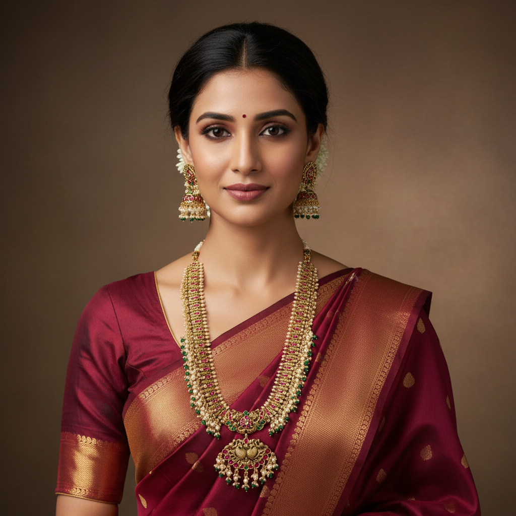Jadau Long Guttipusalu Haram With Jhumki - KH00432