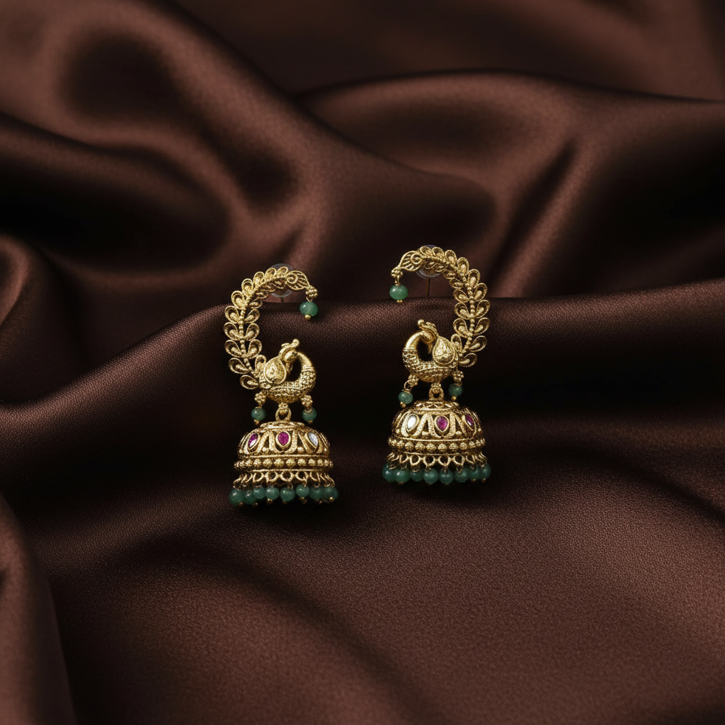 Nakshi Earcuff jhumkis with Peacock - NE00653