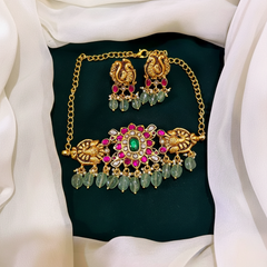 Ruby Flower Jadau Necklace with Earrings - KN0054