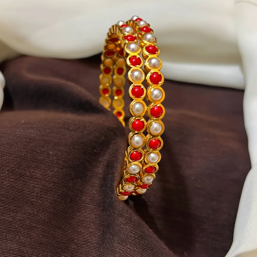 Panchaloham Coral and Navrathna Bangles - BG00658