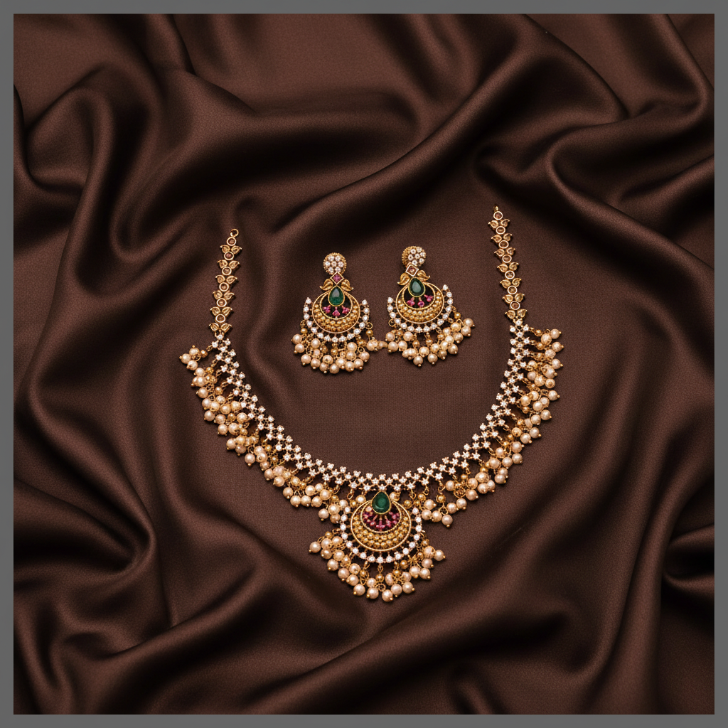 Beautiful White Stone Necklace With Pearls - NN00826
