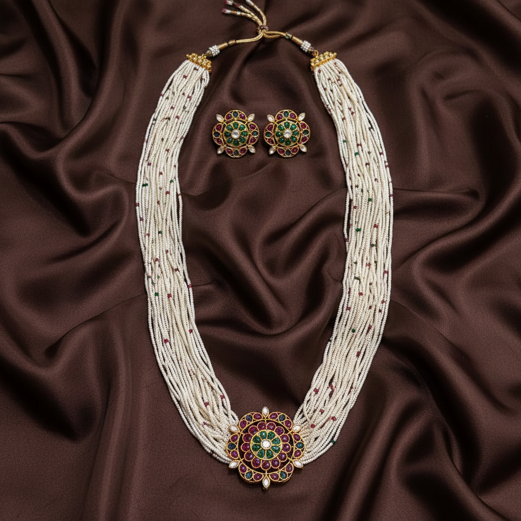 White Sugar Beads Kempu Side Broche - PB00567