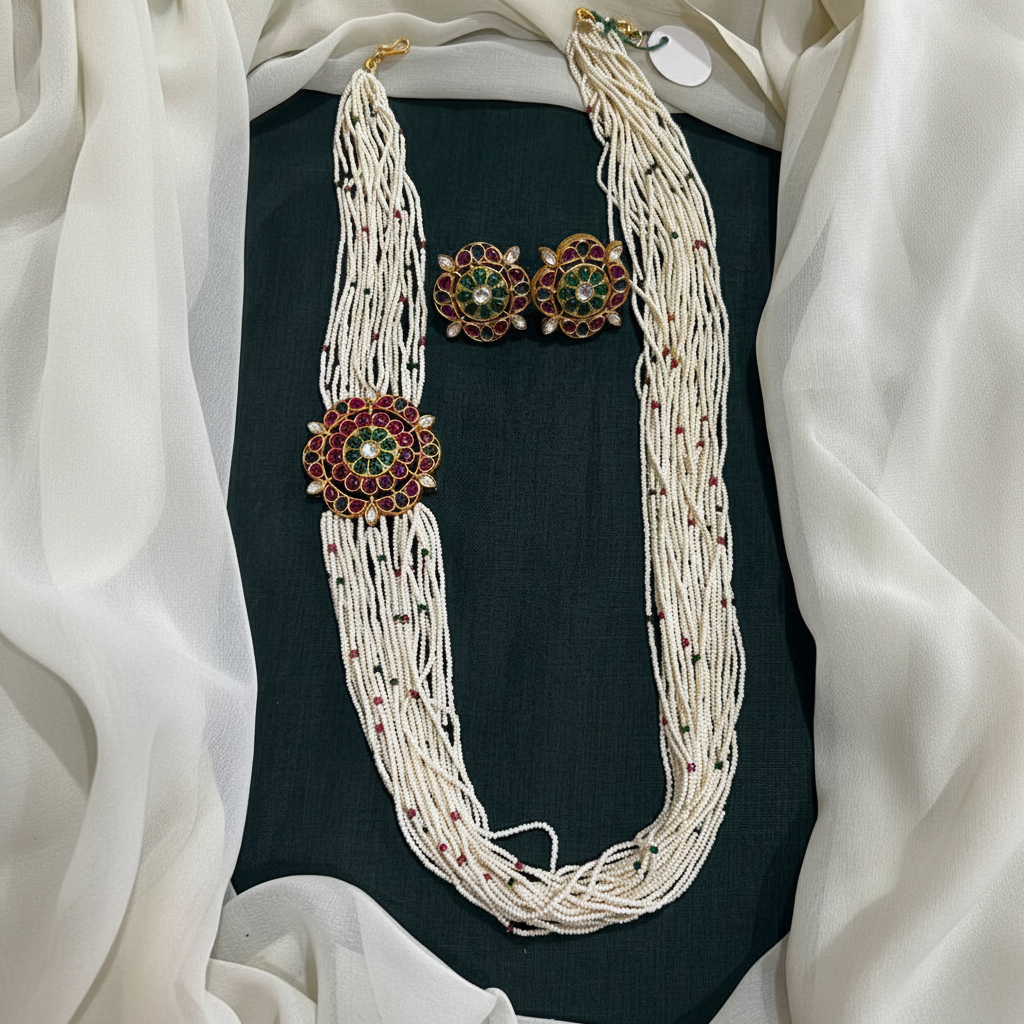 White Sugar Beads Kempu Side Broche - PB00567