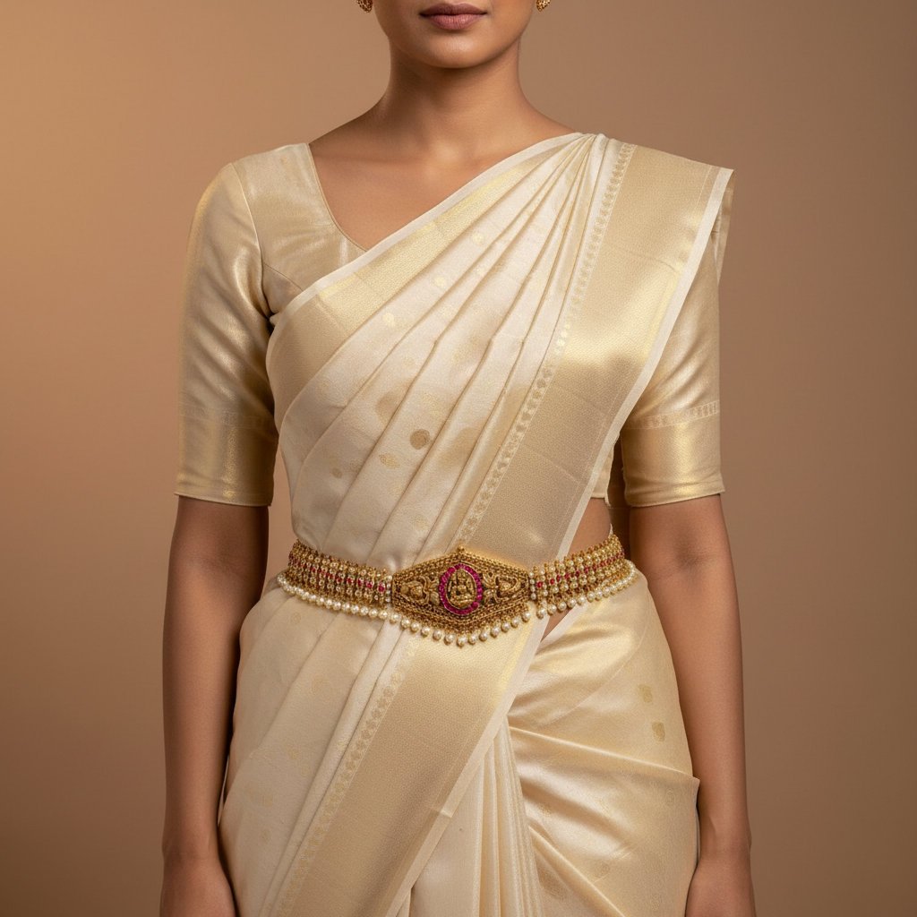 Beads And Pearls Jadau Lakshmi Waist Belt - WB0014