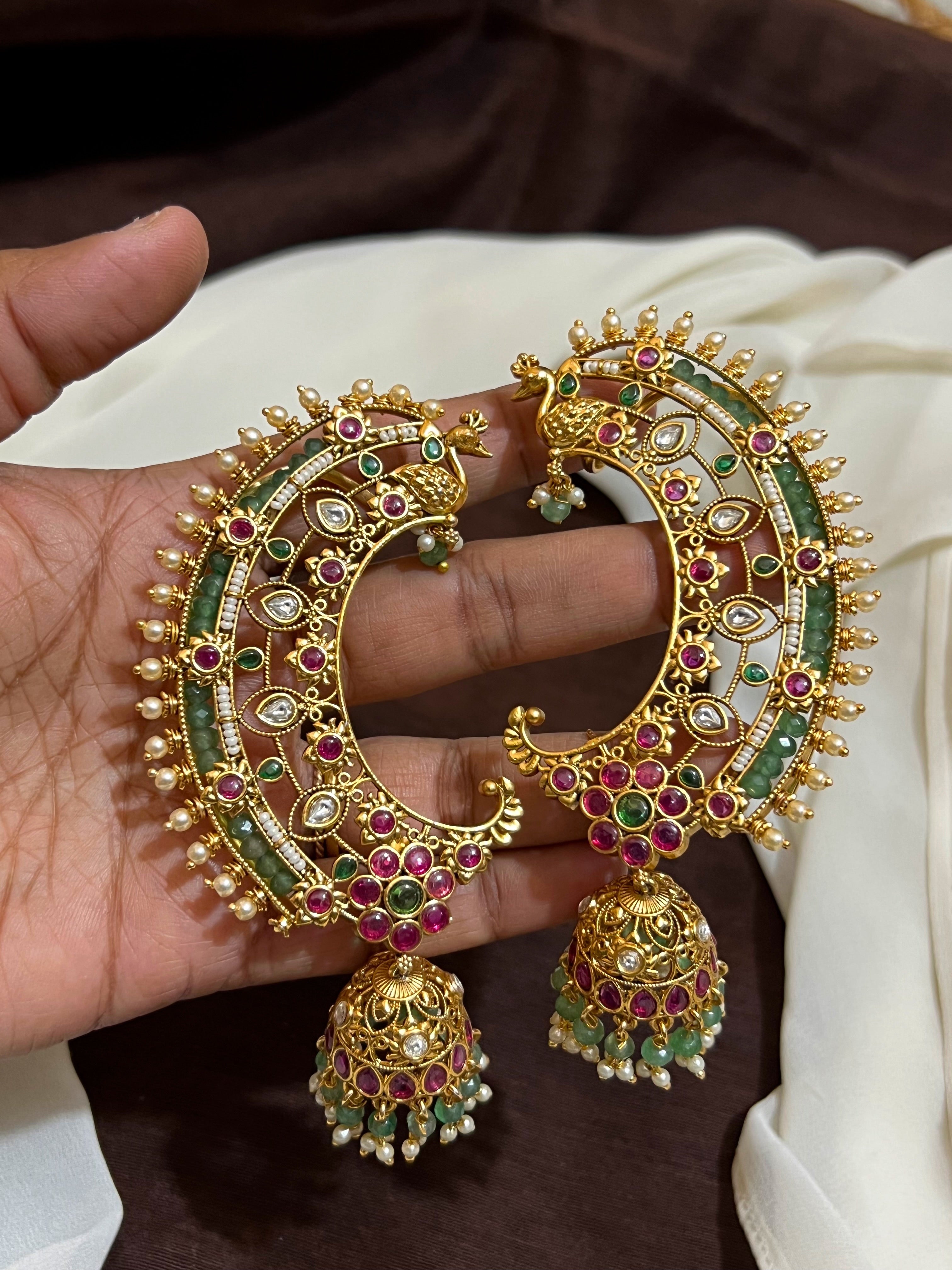 Jadau Emerald Beads Earcuff Jhumki - KE00601