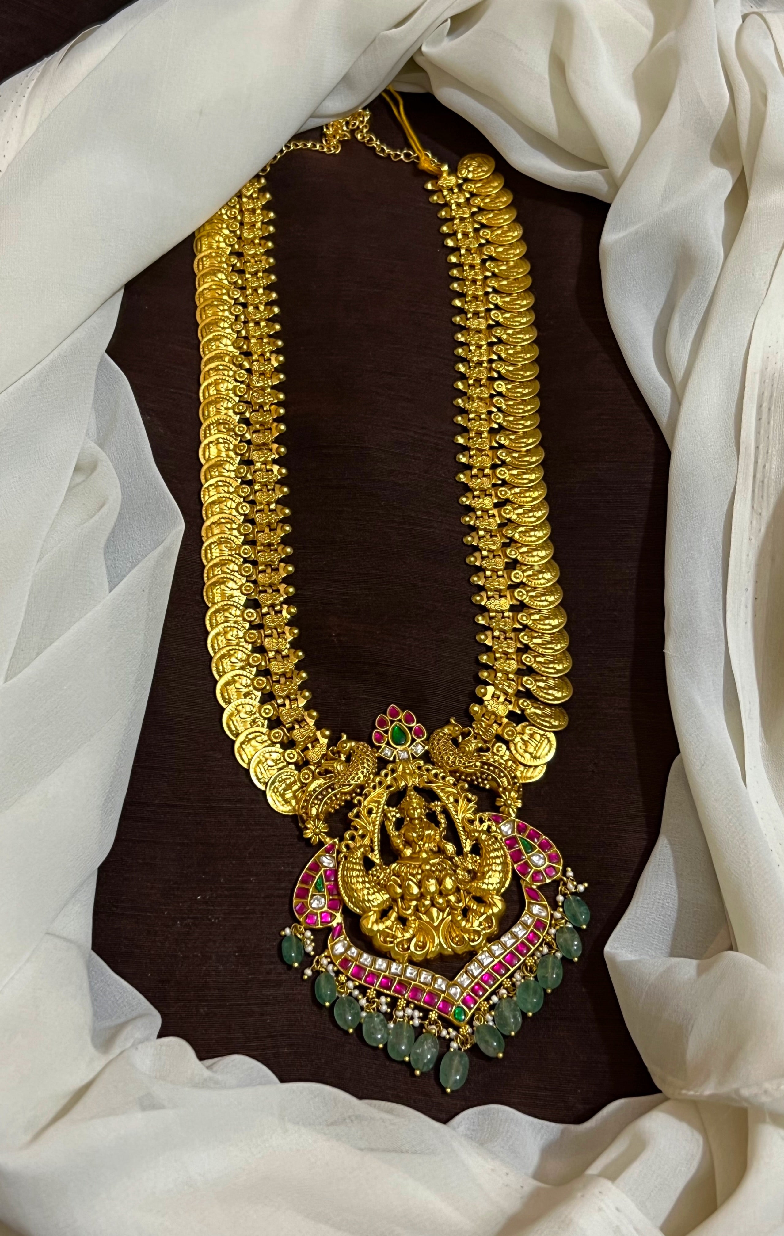 Jadau Long Kaasu Haram With Lakshmi Grand Pendant - KH00435