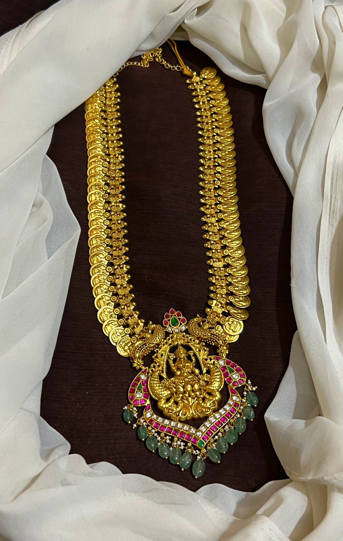 Jadau Long Kaasu Haram With Lakshmi Grand Pendant - KH00435