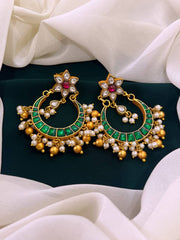 Chand Bali Emerald with White Stone Kundan Earrings - KE0083