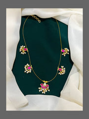 Ruby and White Stone Flower Necklace in Kundan - KN00252