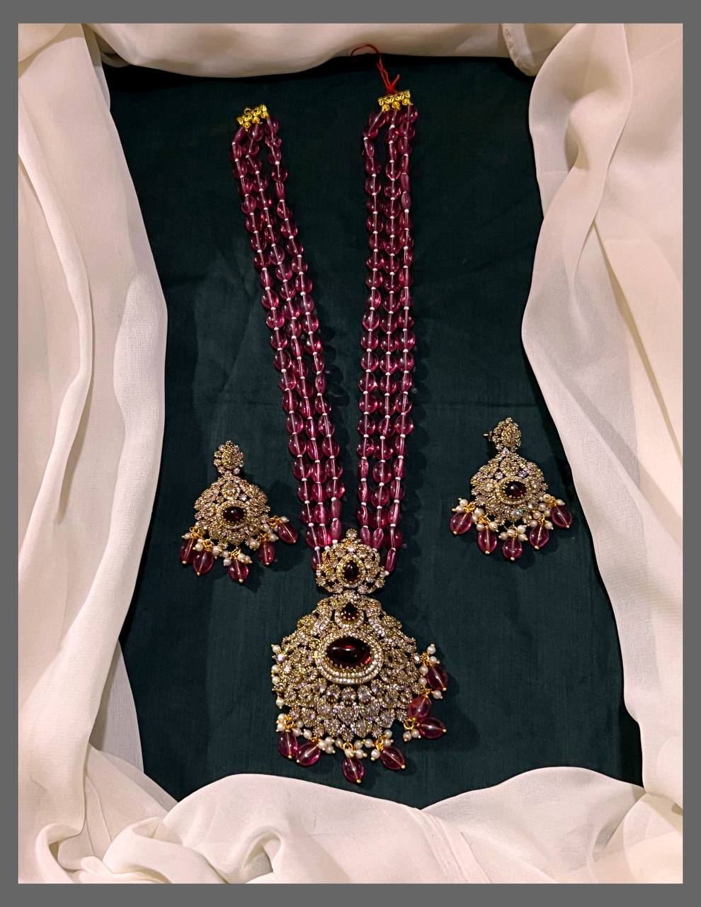 Pink Pearl Haram With Victorian Pendent - PB00208