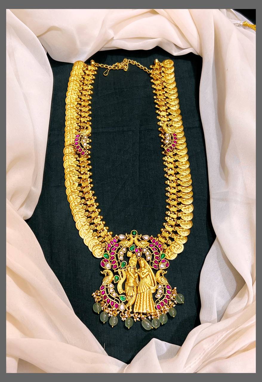 Kashu Haram with Radha Krishna Pendant in Kundan - KH00307