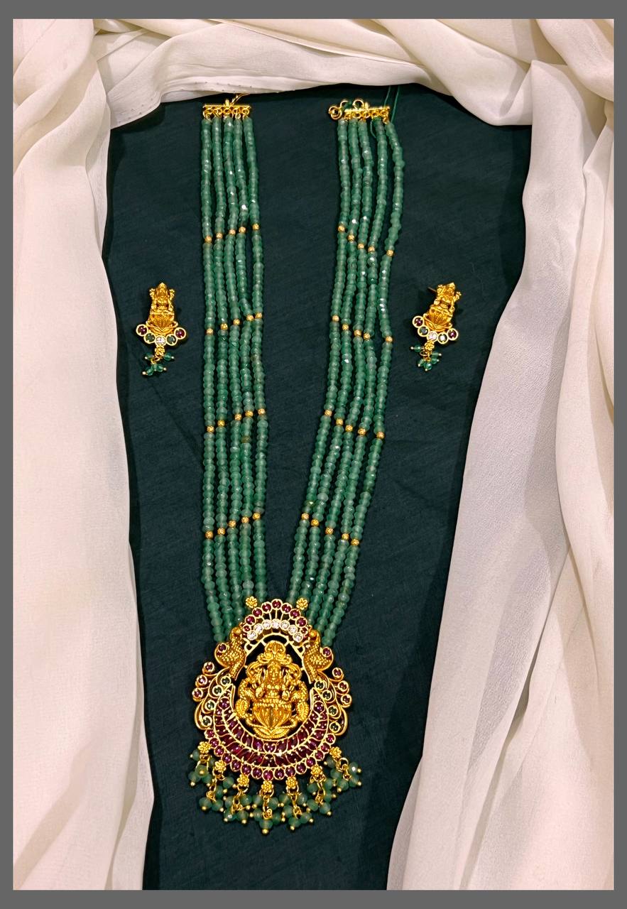 Green Pearl Haram With Lakshmi Pendant - PB00313