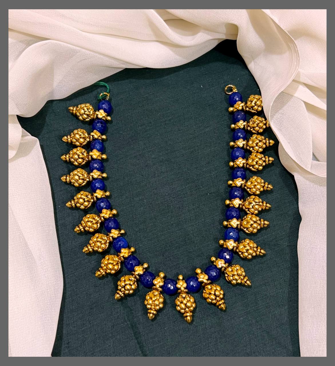 Blue and Gold Peal Necklace - PB00330