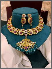 Lakshmi Pendant with White Stone Necklace in Nakshi - NN00609