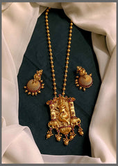 Lord Krishna Pendant in Nakshi with Gold Pearl Haram - PB00423