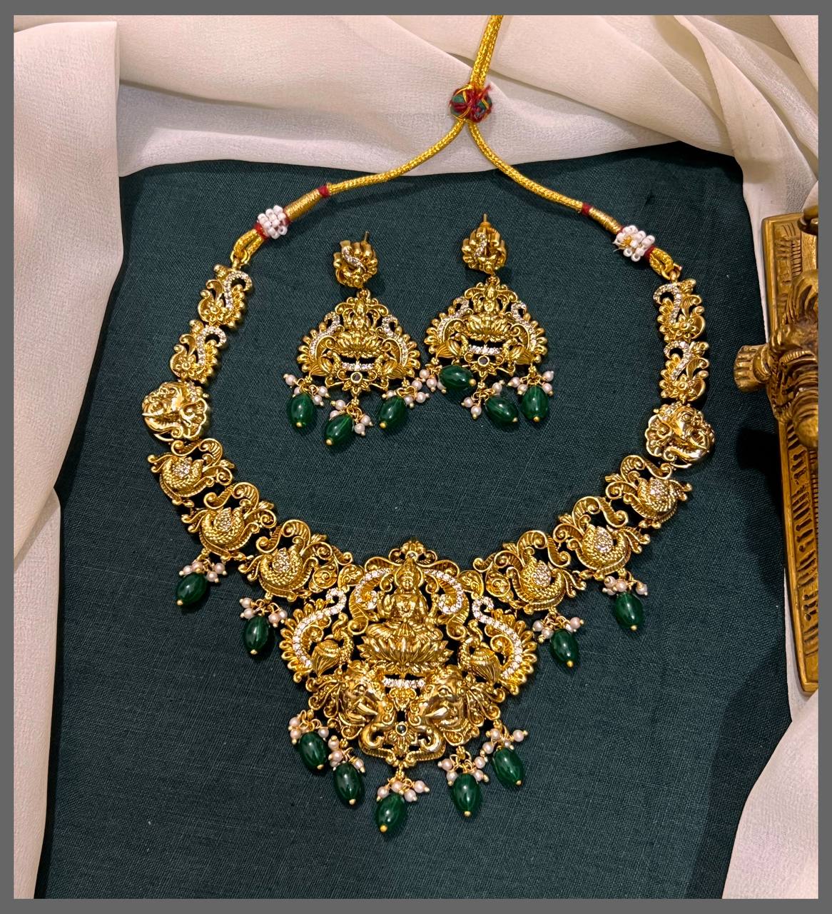 Beautiful Lakshmi Pendant with Peacock Necklace in Nakshi - NN00654