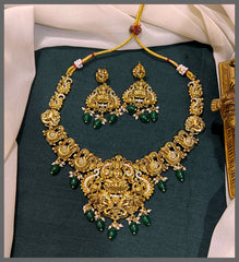 Beautiful Lakshmi Pendant with Peacock Necklace in Nakshi - NN00654