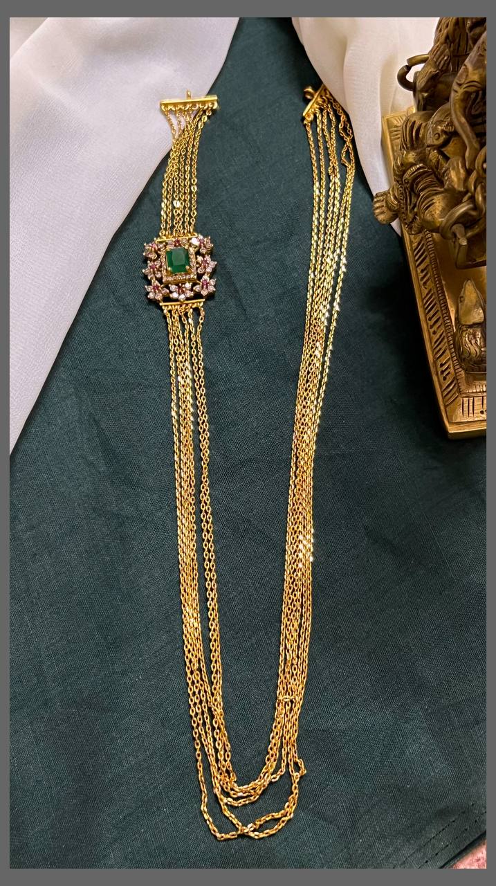 Mop Chandra haram With Emerald Stone pendant - NH00256