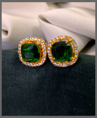 Emerlad Stud with White Stone Earraing In Nakshi - NE00614
