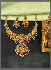 Lord Ganesh and Peacock Necklace with Lakshmi Pendant in Nakshi - NN00796