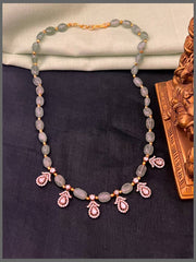 Grey Pearl Necklace with Small white Stone Pendant - PB00516