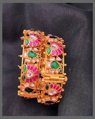 Ruby Flower and Emerald Flower Bangle in Kundan - BG00619