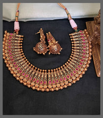 Small Lotus with Ruby Dew Drop Necklace in Nakshi - NN00839