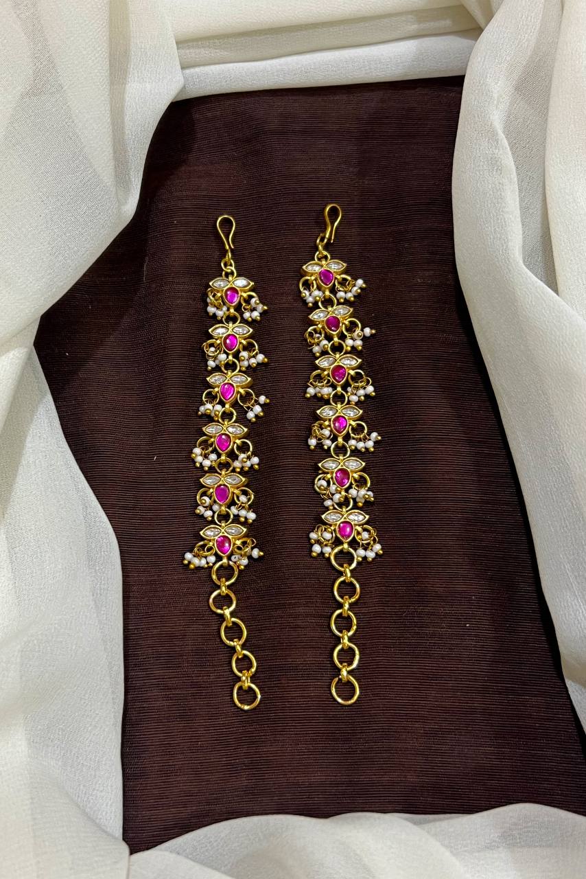 Leaf Pattern White and Red Jadau Maatil - MT0014