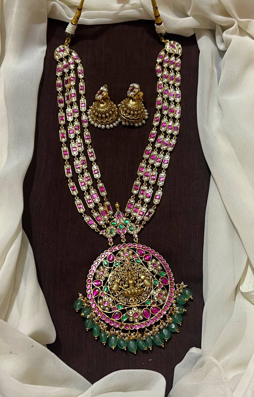 High Quality Temple Haram with Round Lakshmi Devi Pendant - KH00436