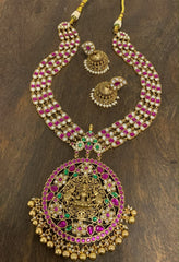 High Quality Temple Haram with Round Lakshmi Devi Pendant - KH00436