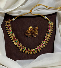 Cute Small Necklace with Pota Stone and Jhumki - NN00992
