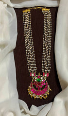 Jadau Lotus Pendant In Gold Polish With Pearl Chain - PB00642