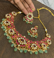 Jadau Kundan Necklace with Earrings - KN00368
