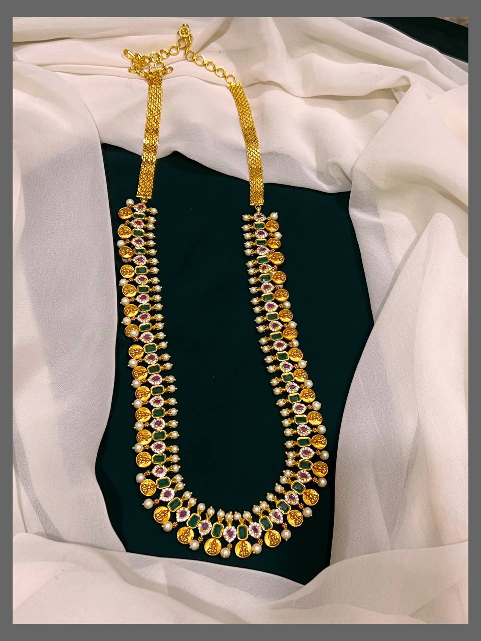 Emerald Stone With Lakshmi Kasu Haram In Nakshi - NH00202