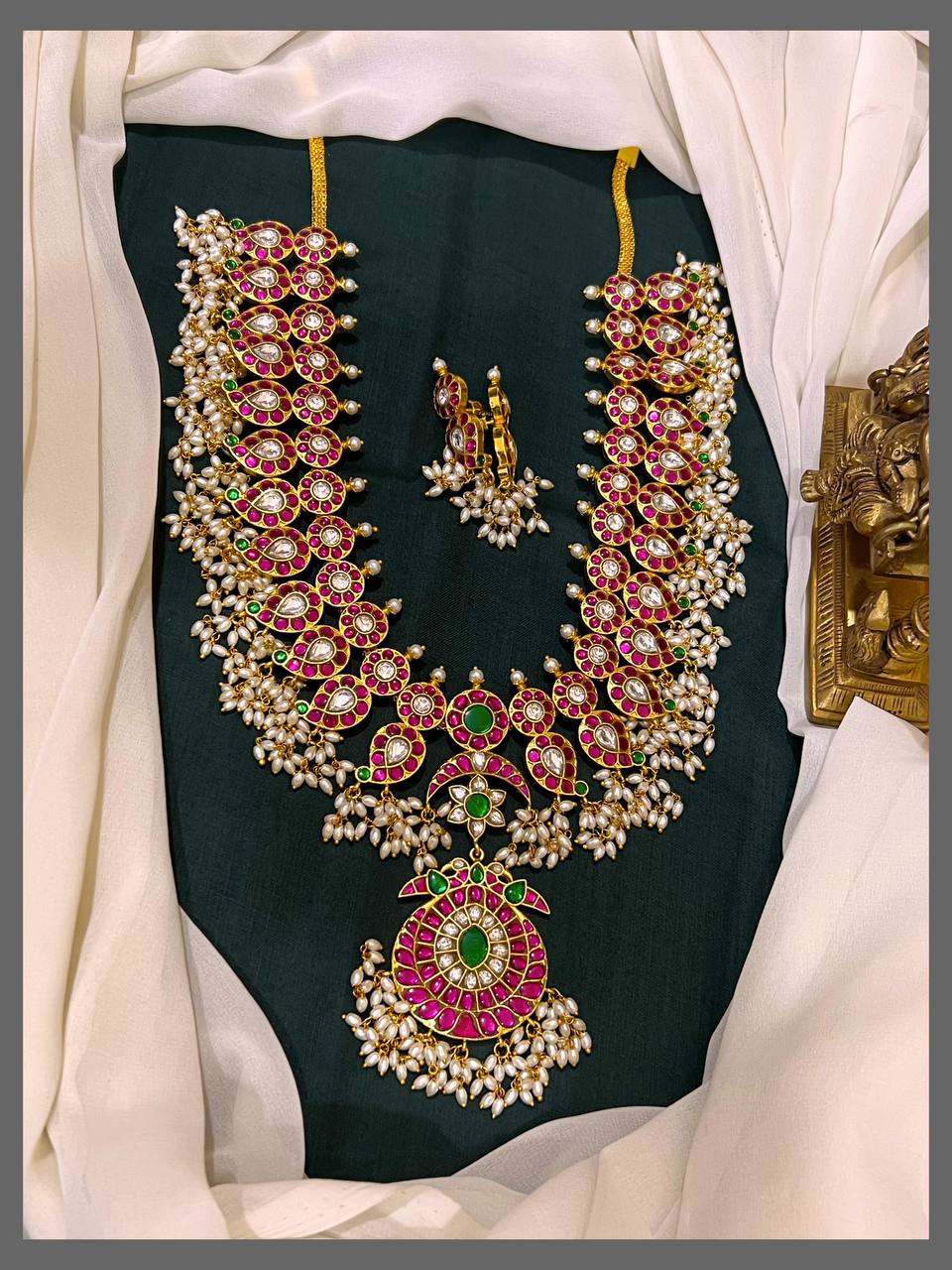 Mango Long Jadau Haram With Guttipusalu And Earrings - KH00314
