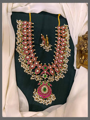 Mango Long Jadau Haram With Guttipusalu And Earrings - KH00314