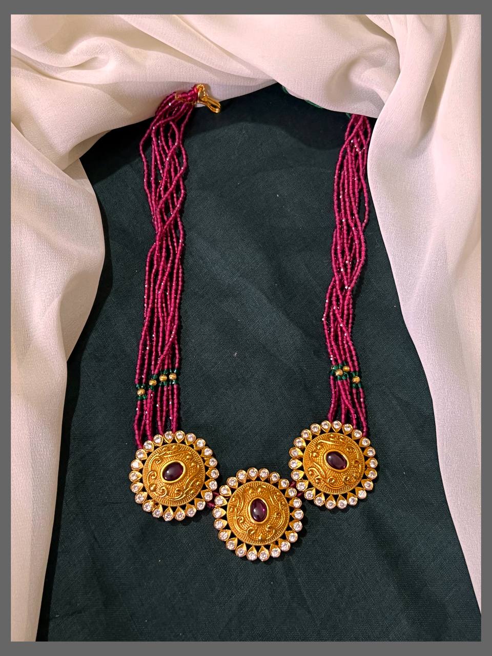 Pink Pearl with Antique  Nakshi Pendant - PB00323