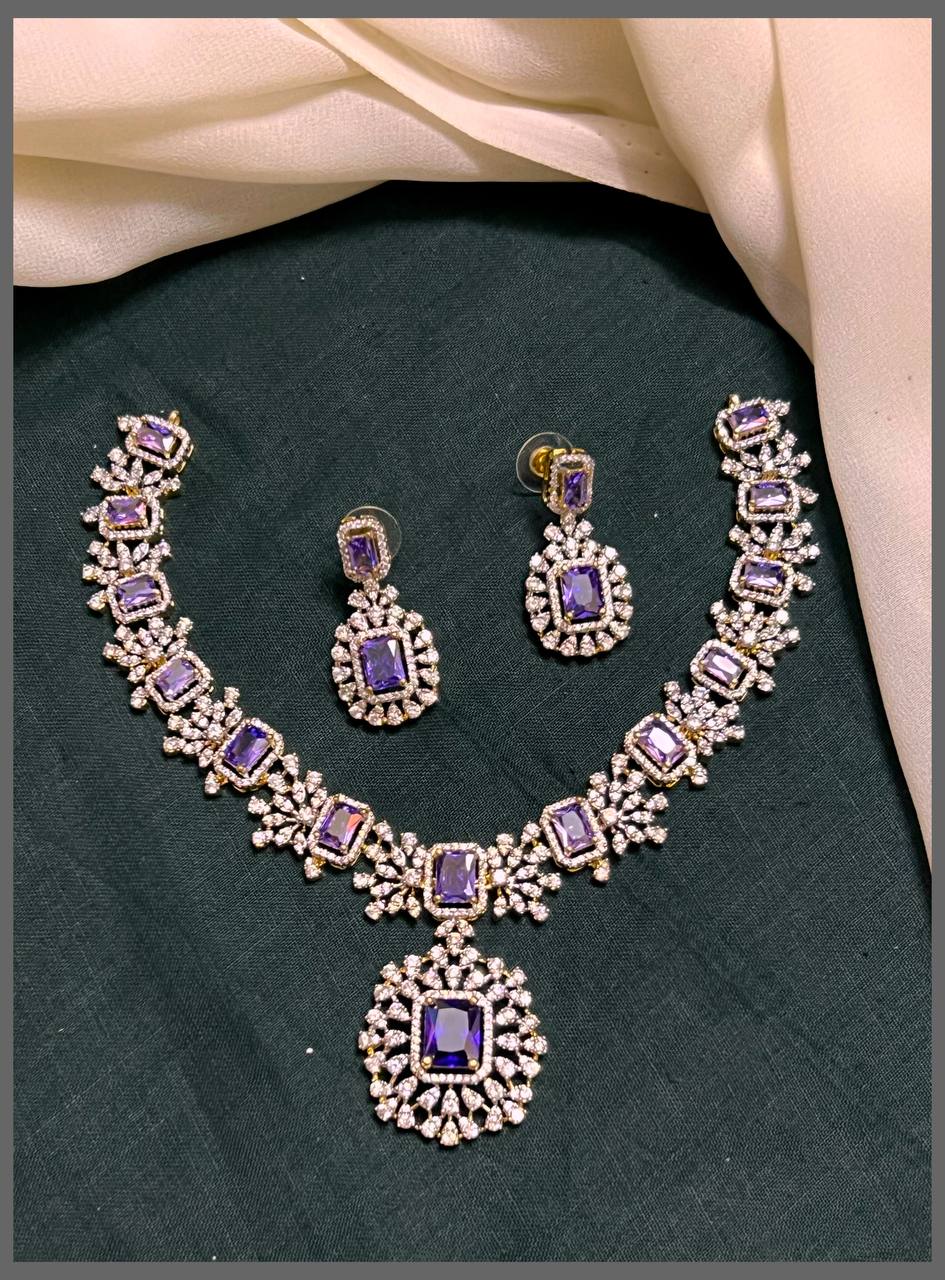 Purple stone Necklace and with White Stone in Diamond - DN0055