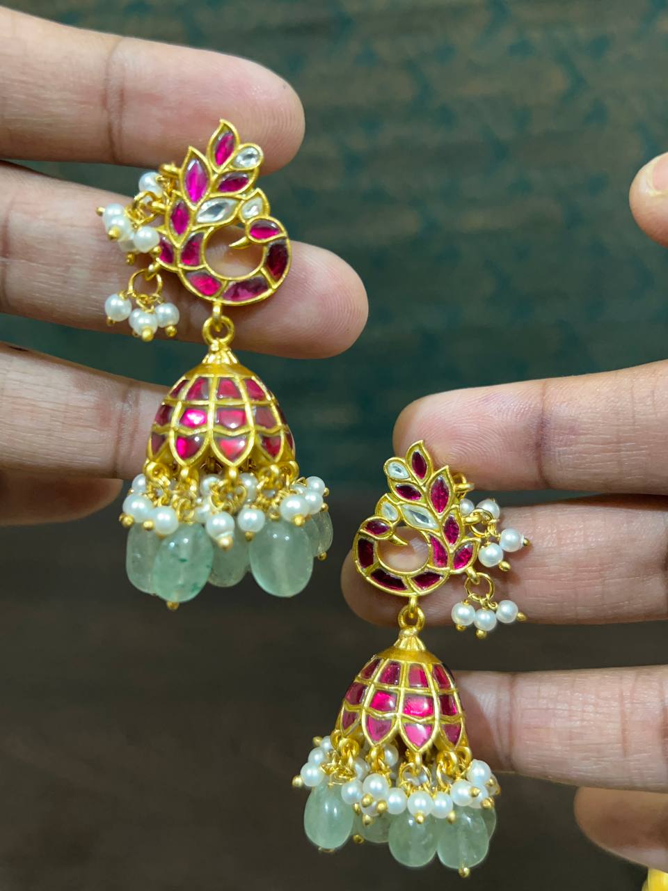 Jadau Peacock Jhumki With Screw Back - KE00566