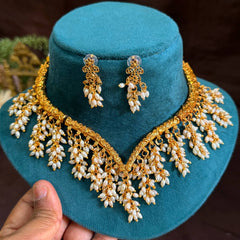 V shape Necklace With Pearls - NN0015