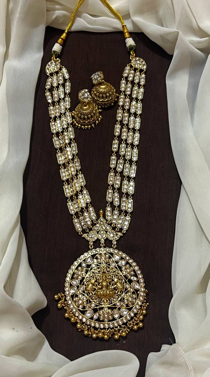 High Quality Temple Haram with Round Lakshmi Devi Pendant - KH00436